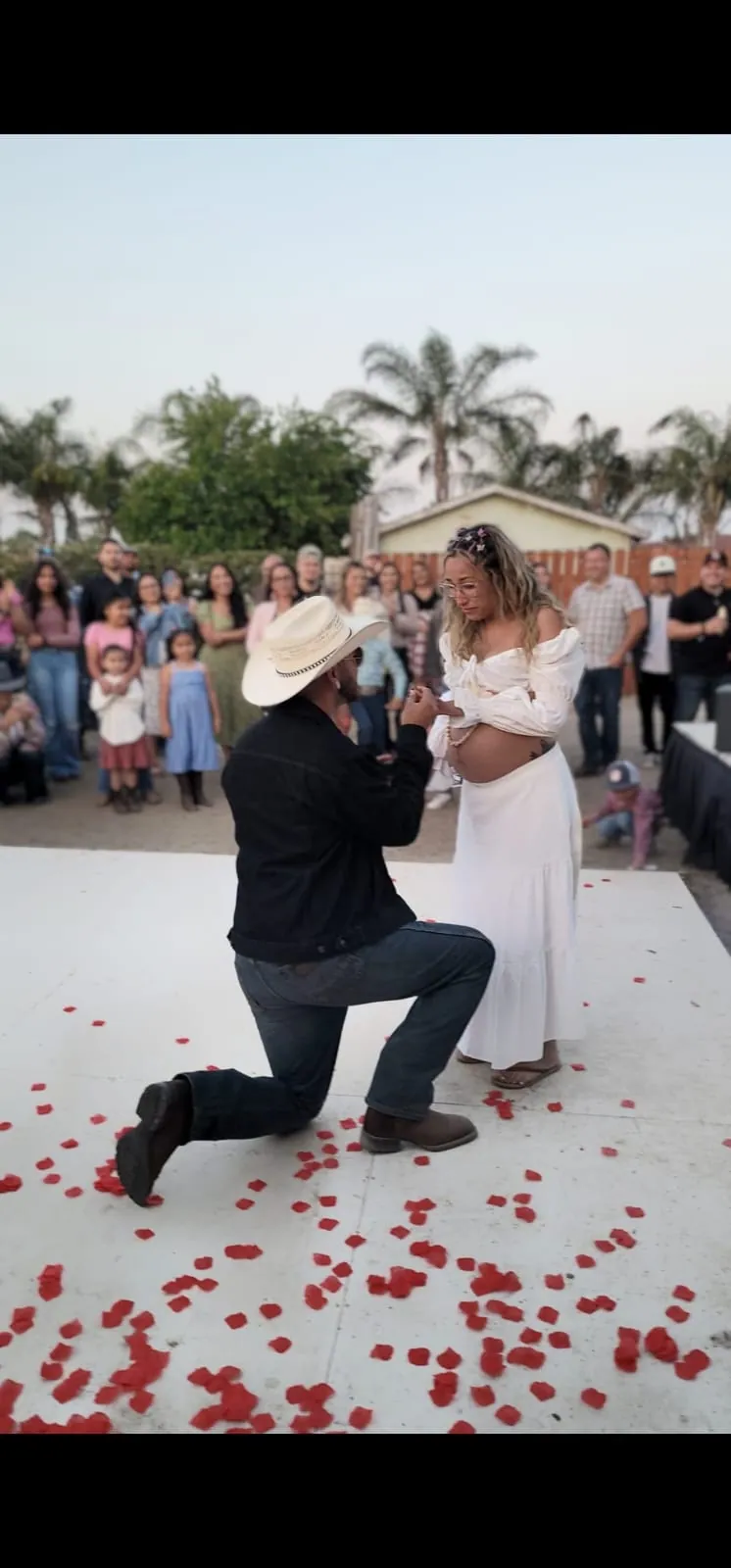Rose petal proposal on the grounds — Rancho Lagunas outdoor ranch event venue in Bloomington, California