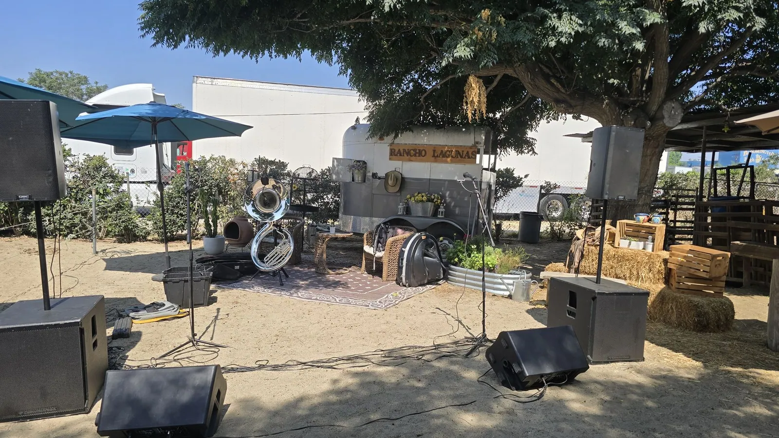 The performance stage — Rancho Lagunas outdoor ranch event venue in Bloomington, California