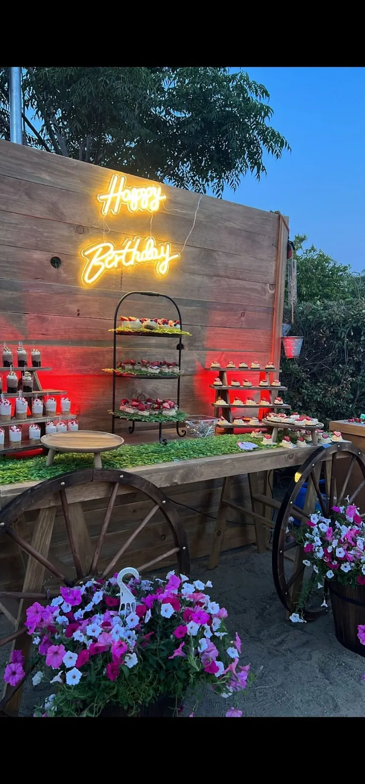Birthday dessert display — Rancho Lagunas outdoor ranch event venue in Bloomington, California