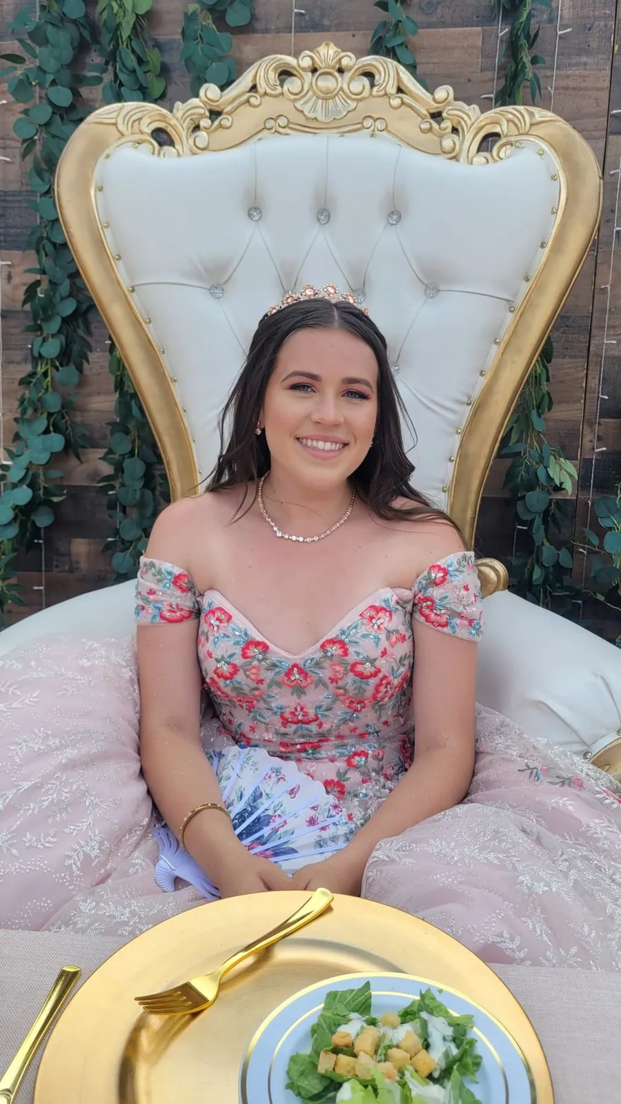 Quinceañera seated at her throne — Rancho Lagunas outdoor ranch event venue in Bloomington, California